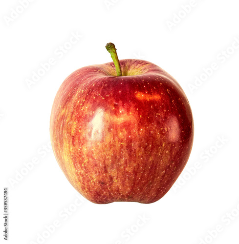 One whole ripe red apple on white background