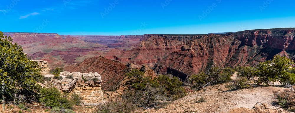 A panorama view from Hermits Rest on the south rim of the Grand Canyon, Arizona