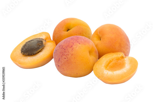 Apricot fruit isolated on white background. Apricot and cross-section