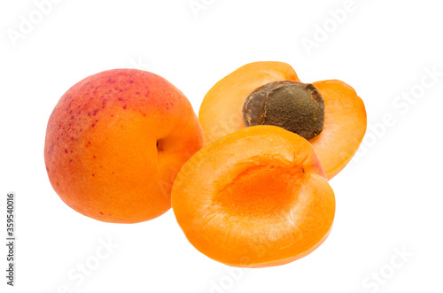 Apricot fruit isolated on white background. Apricot and cross-section