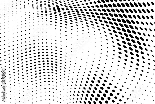 Abstract halftone wave dotted background. Futuristic twisted grunge pattern