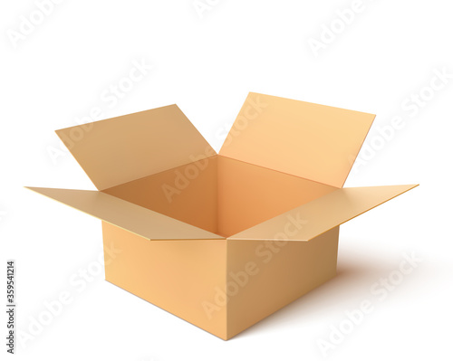mock up brown paper box, empty open box isolated on white  background. Vector illustration.