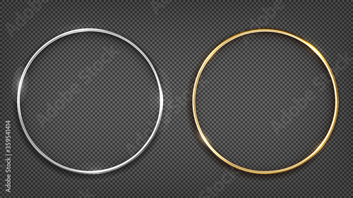 Vector gold and silver ring frame. Round banner. Isolated on a black transparent background. Vector illustration