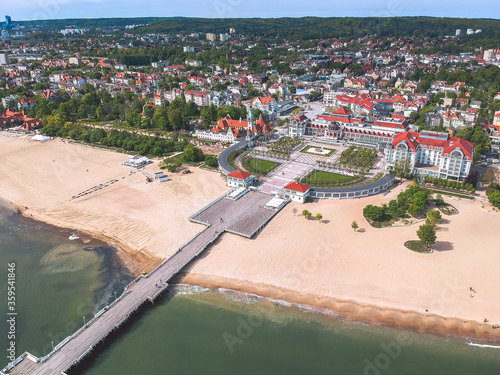 Obraz na płótnie Aerial view of beach and pier in Sopot, Poland w salonie