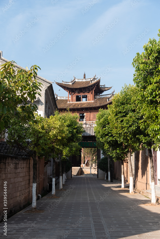  View of narrow street in rural traditional Chinese village. Typical street scene in Chinese villages