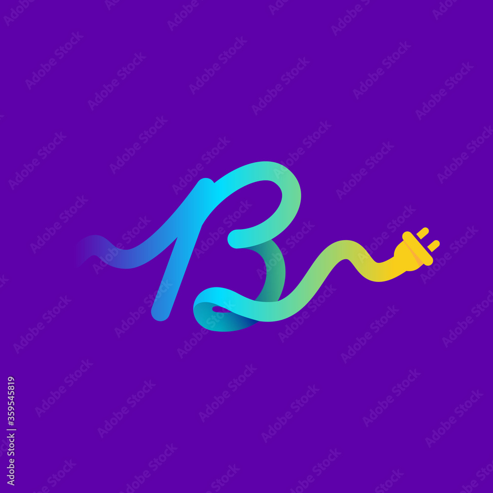 B letter logo with curl cable and plug adapter. B letter logo with curl cable and plug adapter.