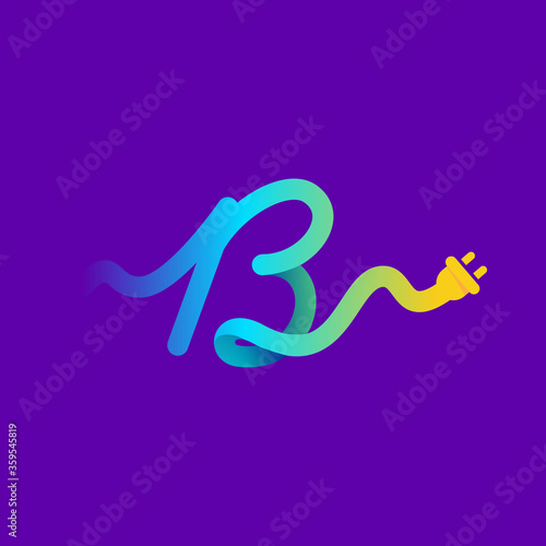 B letter logo with curl cable and plug adapter.