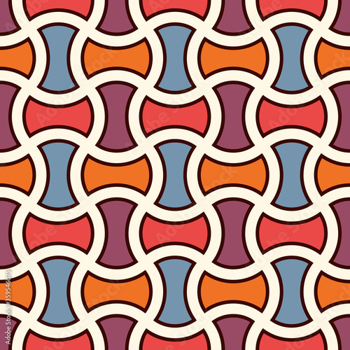 Apple core quilts texture. Bow tie motif. Seamless surface pattern design with interlocking axehead figures.