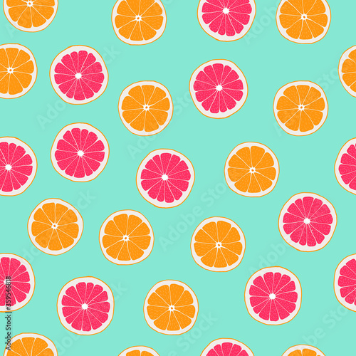 Citrus pattern. Grapefruit and orange seamless background. Fresh summer fruit slices ornament. Vitamin creative hand drawn wallpaper design.