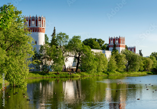 View of the Novodevichy Convent on a clear summer evening. Russia Moscow.