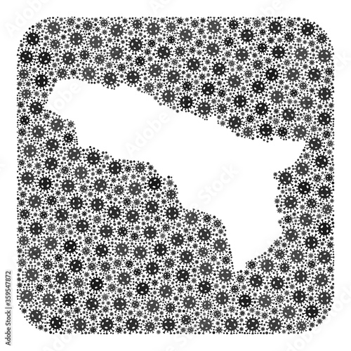 Covid-2019 virus map of Abkhazia mosaic formed with rounded square and subtracted space. Vector map of Abkhazia mosaic of covid-2019 items in various sizes and gray color tints.