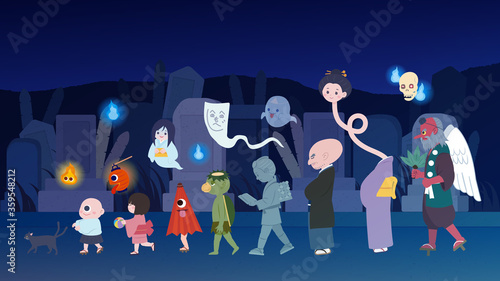 かわいい百鬼夜行のイラスト
