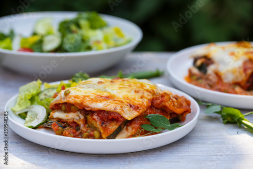 Vegetable lasagne with fresh simple salad