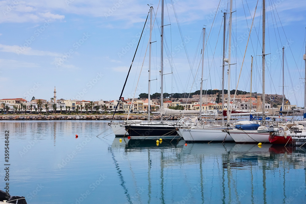 Beautiful yachts in the harbour of Rethymno, the Crete island, Greece