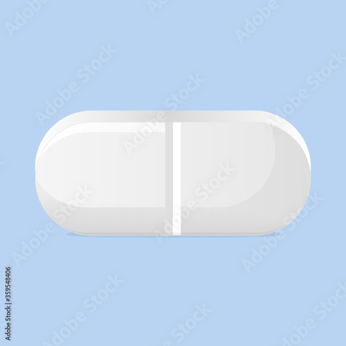 White pill. Isolated on blue background. Vector illustration.