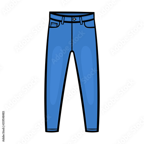 Blue women skinny jeans. Isolated on white background. Vector hand drawn illustration.