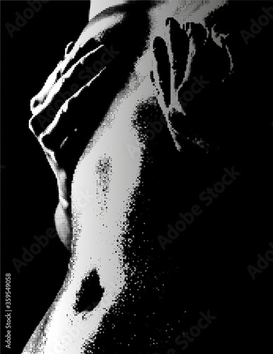 Design template with black and white nudes photo woman. Halftone vector image