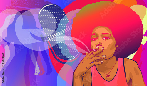 Smoking cannabis girl. Afro hair style