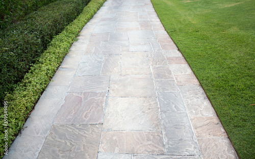 Stone tiles floor texture, garden design, copy space photo