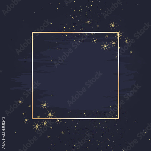 Magic night dark blue card with sparkling glitter and line art.