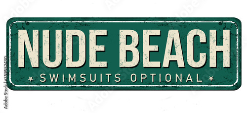 Nude beach vintage rusty metal sign