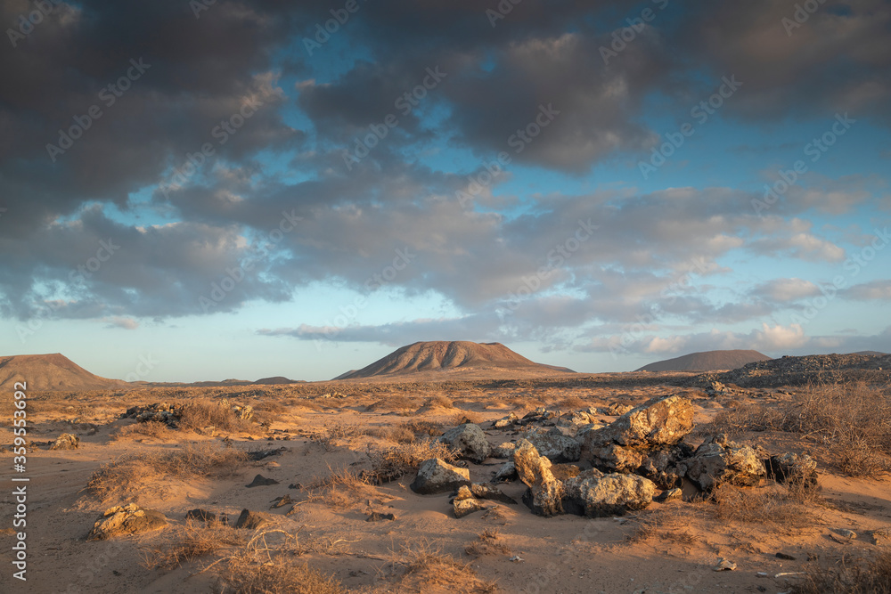 sunset in desert in Fuerteventura