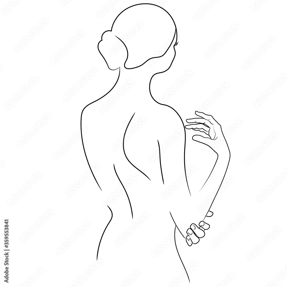 Vector woman figure line art. Fully editable. Cute illustration on white background. Ready for print. Can be used for logo, branding, sticker, poster, print, fabric, textile Vector woman figure line art. Fully editable. Cute illustration on white background. Ready for print. Can be used for logo, branding, sticker, poster, print, fabric, textile