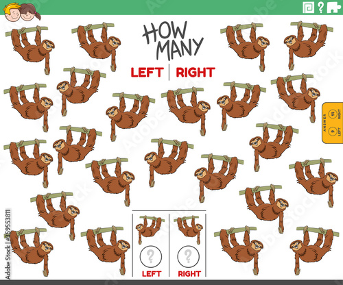 counting left and right pictures of cartoon sloth animal