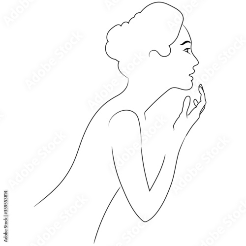 Vector woman figure line art. Fully editable. Cute  illustration on white background. Ready for print. Can be used for logo, branding, sticker, poster, print, fabric, textile