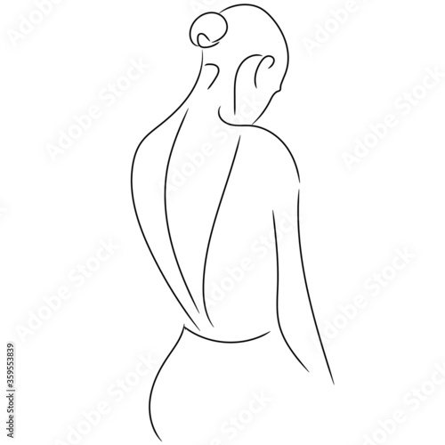 Vector woman figure line art. Fully editable. Cute  illustration on white background. Ready for print. Can be used for logo, branding, sticker, poster, print, fabric, textile