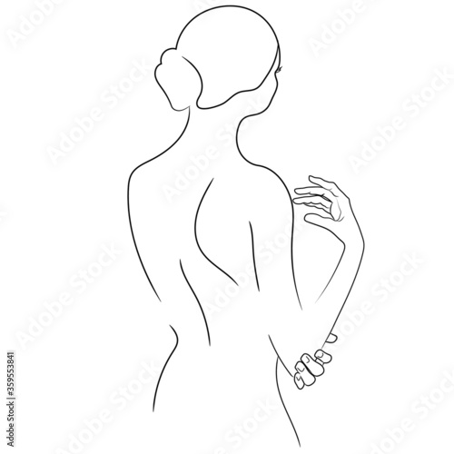 Vector woman figure line art. Fully editable. Cute  illustration on white background. Ready for print. Can be used for logo, branding, sticker, poster, print, fabric, textile