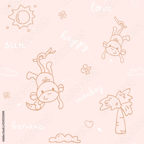 lovely seamless pattern with baby monkeys