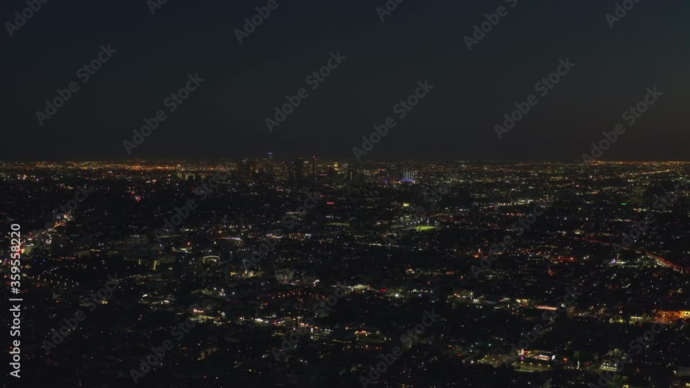 AERIAL: Los Angeles at Night with view on Downtown LA, Citylights AERIAL: Los Angeles at Night with view on Downtown LA, Citylights