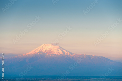 View of snowy Ararat in the morning sun on a sunny summer day