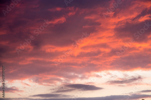 A beautiful red sky with clouds in the sunset 