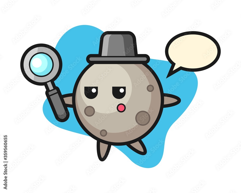 Fototapeta premium Moon cartoon searching with a magnifying glass