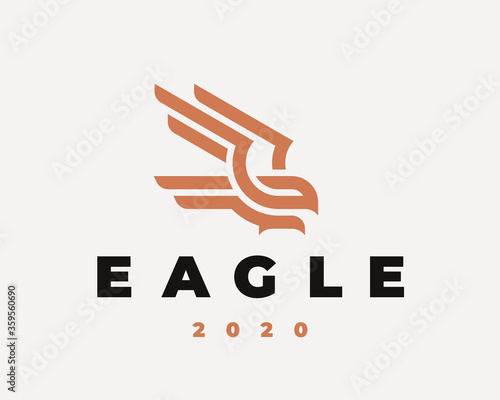 Eagle linear logo. Hawk heraldic emblem design editable for your business. Vector illustration.