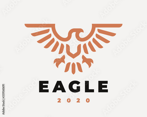 Eagle linear logo. Hawk heraldic emblem design editable for your business. Vector illustration.