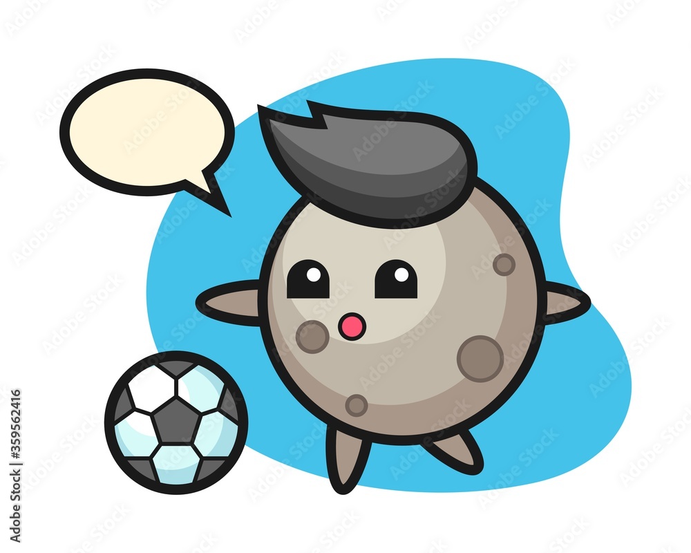 Fototapeta premium Moon cartoon is playing soccer