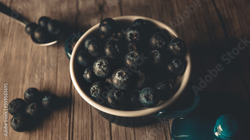 blueberries in a wood table