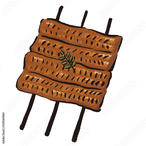 うなぎの蒲焼のイラスト素材 水彩風着彩×墨絵