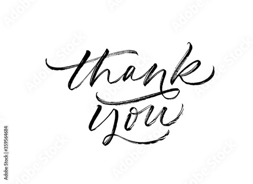Thank you greeting ink brush vector calligraphy. Thank you handwritten lettering. Modern brush calligraphy, gratitude word.