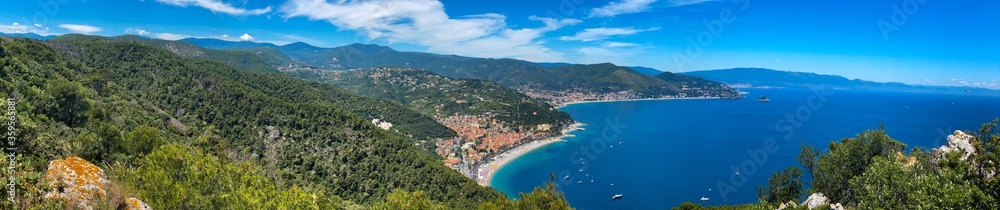 Overview of the Ligurian coast with Noli, Spotorno and Bergeggi, Liguria - Italy