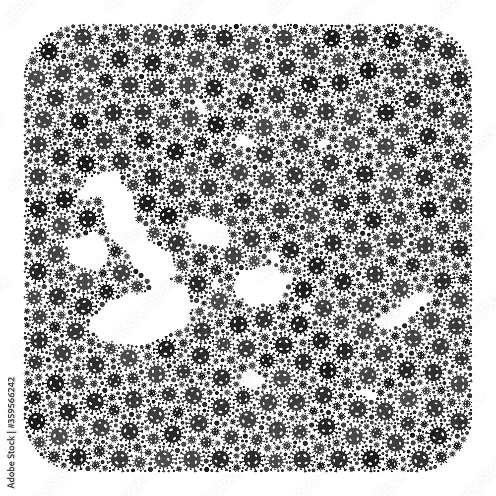 Covid-2019 virus map of Galapagos Islands collage designed with rounded square and subtracted space. Vector map of Galapagos Islands collage of covid-2019 ojects in various sizes and gray color tones. Covid-2019 virus map of Galapagos Islands collage designed with rounded square and subtracted space. Vector map of Galapagos Islands collage of covid-2019 ojects in various sizes and gray color tones.