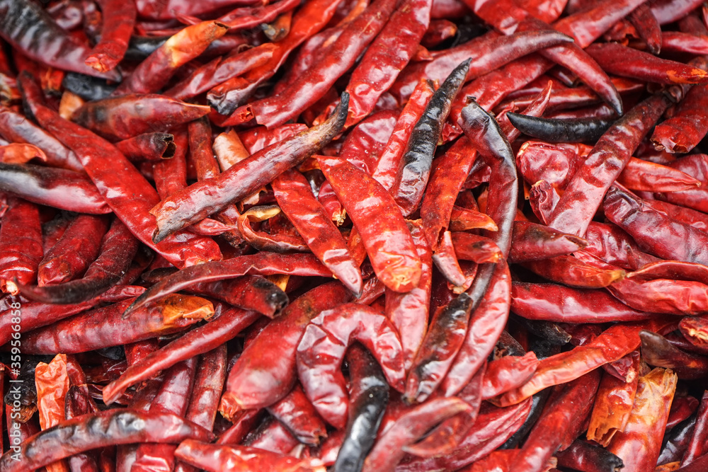 Close up of dried chilli, asia food ingredient background Close up of dried chilli, asia food ingredient background