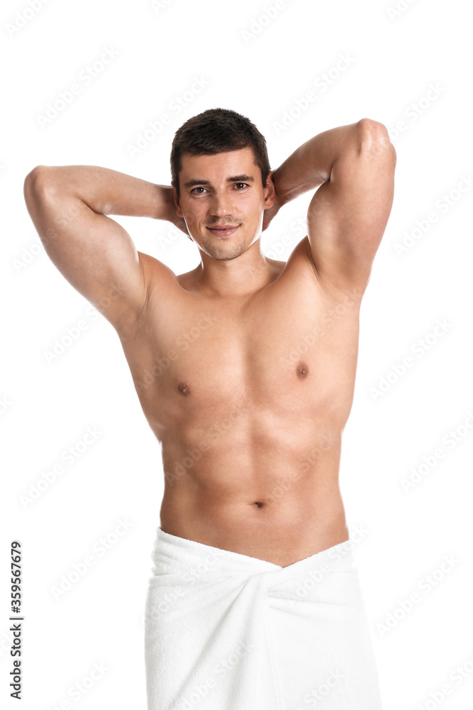 Man with sexy body on white background