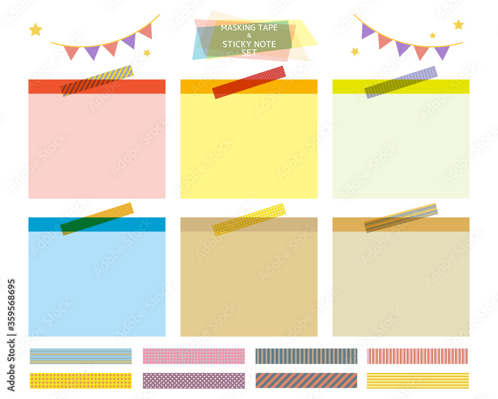 Obraz premium カラフルな付箋のセット 付箋紙 フラグ マスキングテープ
