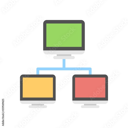 Computer network icon illustration in flat design style. Internet connection and data transfer between devices.