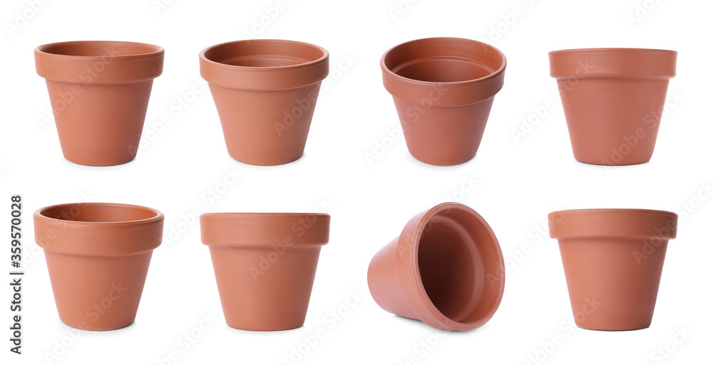 Set of flower pots on white background Set of flower pots on white background
