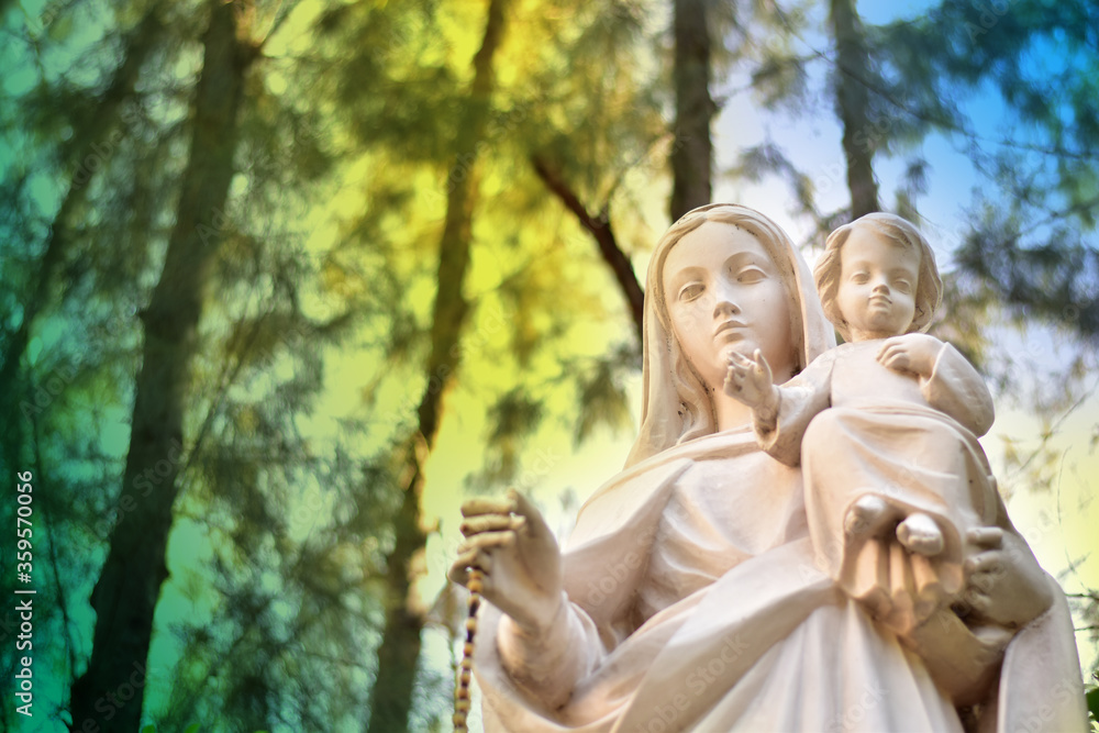 Statue of Our lady and child Jesus in catholic church, Thailand. selective focus. Statue of Our lady and child Jesus in catholic church, Thailand. selective focus.
